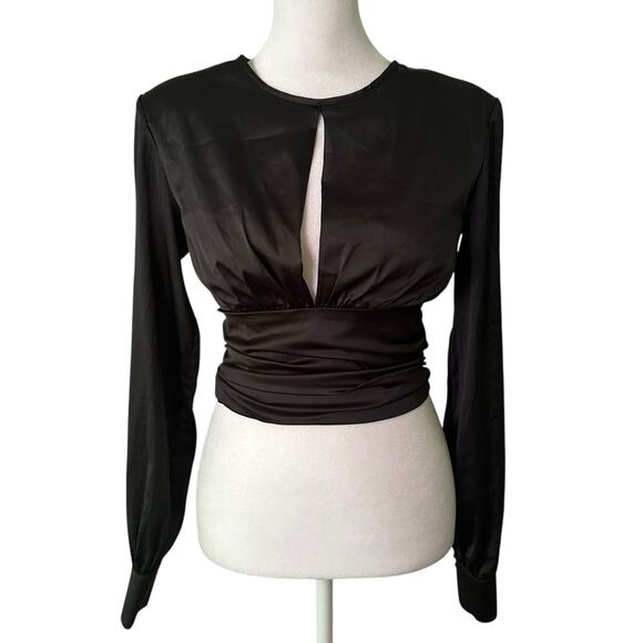 House of CB black long-sleeve cropped top size S - Picture 1 of 10